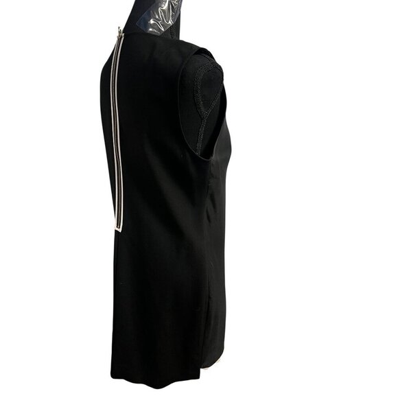 TED BAKER Black Sleeveless Asymmetrical Dress Women 4 Beige Trim Button Shoulder - Picture 8 of 13